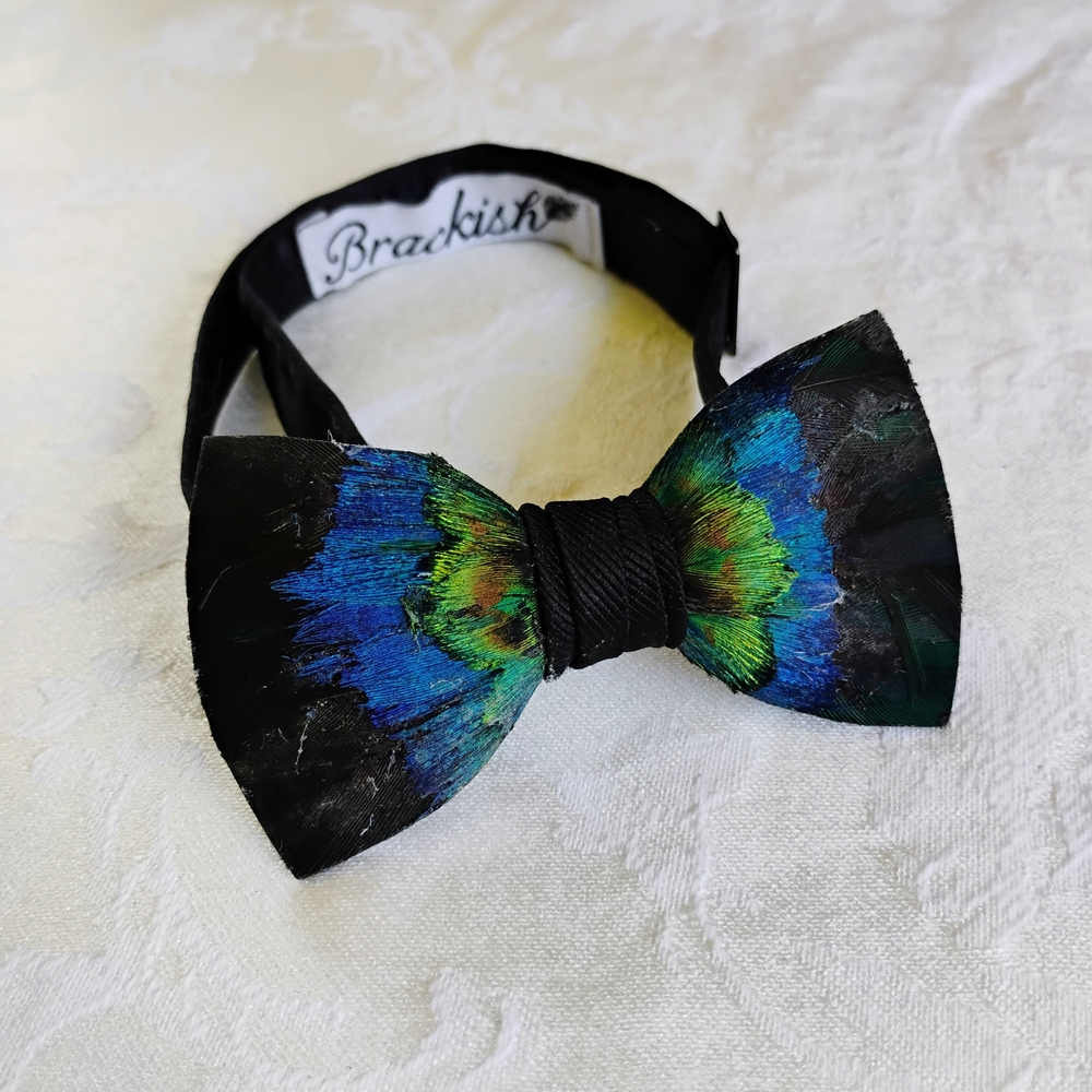 Kids Feather Bow Tie - Black and Blue